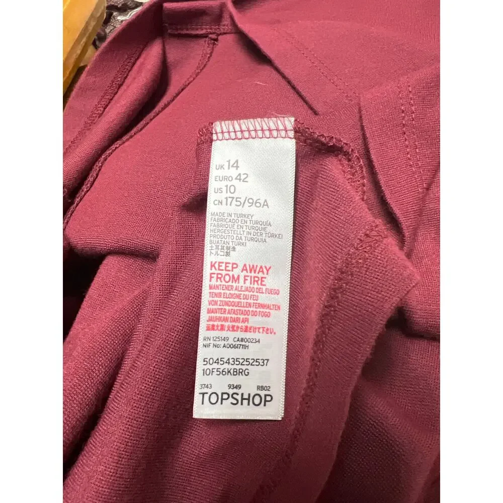 Topshop Women Ponte Faux Wrap Dress Size 10 Maroon V-Neck 3/4 Sleeves Work - Picture 4 of 5